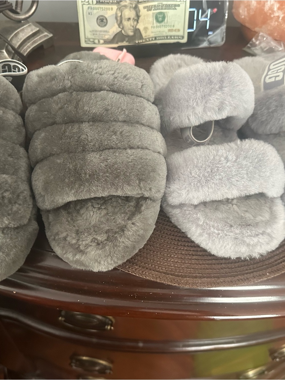 UGG Plush Sheepskin Slide Slippers in Gray size 8